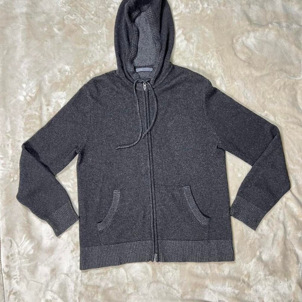 Vince Charcoal Gray Wool and Cashmere Zip-up Hoodie Large